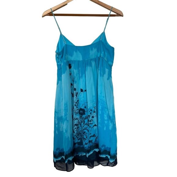 BCBG Y2K Silk Blue Floral Baby Doll Dress Size 6 - Picture 2 of 12